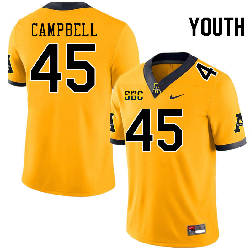 Youth #45 Nick Campbell Appalachian State Mountaineers College Football Jerseys Stitched-Gold
